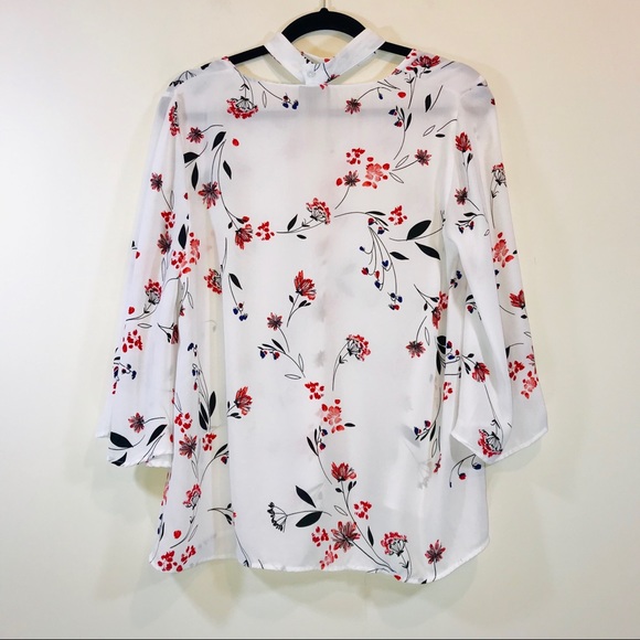 π«SOLDπ«A.N.A. Floral Choker Bell Sleeve Blouse - Picture 2 of 6
